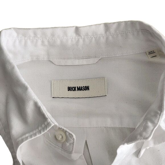 BUCK MASON Men's Oxford Shirt One Pocket Men's LARGE White 100% Cotton *Read - Picture 8 of 14